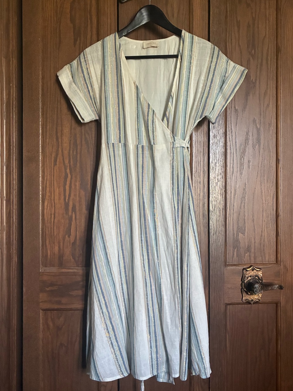 Light Blue Striped Wrap Dress - Women